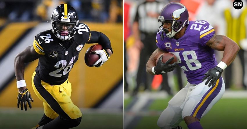 Adrian Peterson vs Le'Veon Bell verges par course, touchdowns, comparaison des carrières NFL des anciens running backs du Pro Bowl