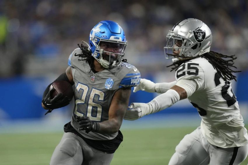 Les Lions de Detroit remportent la victoire contre les Raiders d'Oakland grÃ¢ce Ã la performance de Jahmyr Gibbs (26-14).